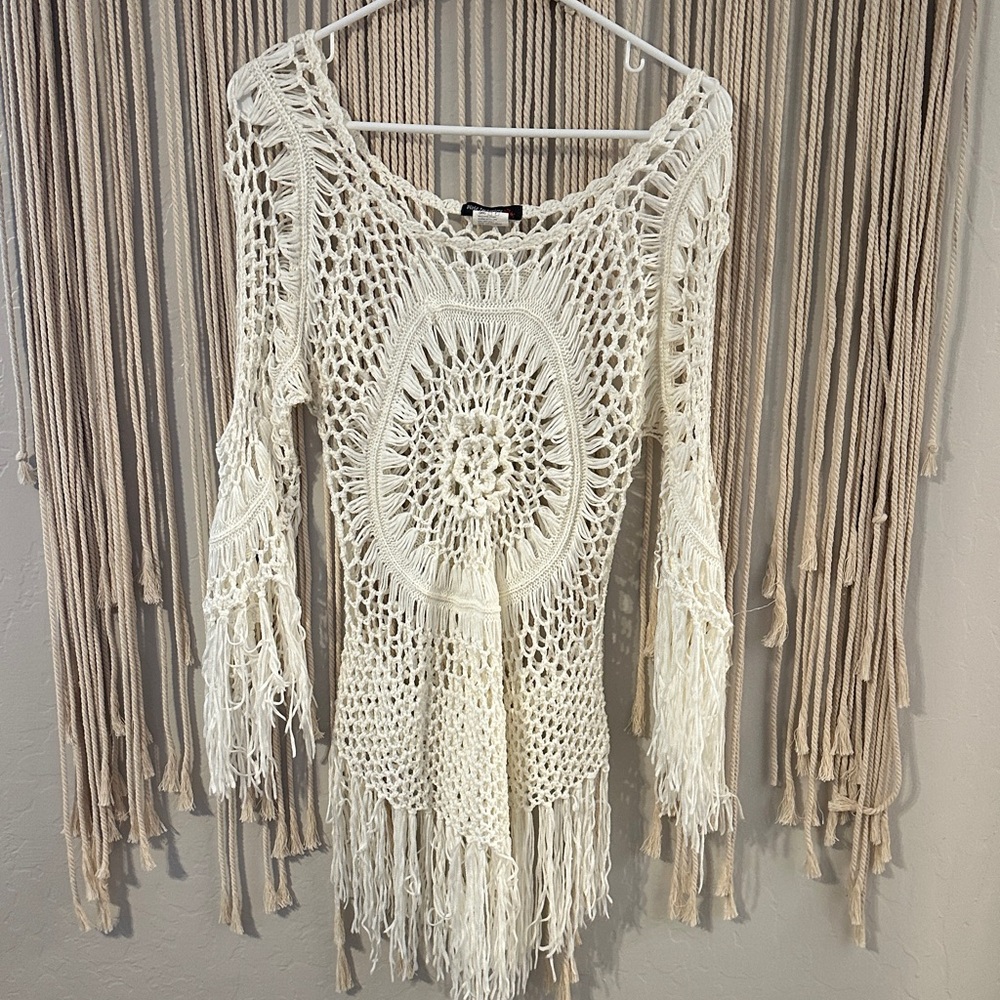 Boho  Cream Crochet Swim Coverup